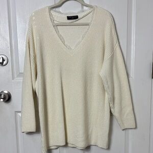 Lane Bryant Cream Lace trim V-Neck Ribbed Sweater Size 18/20 Viscose Blend